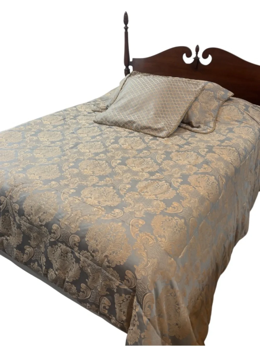 Luxury Vintage Blue Gold Beige Damask Comforter Set Grandmillennial